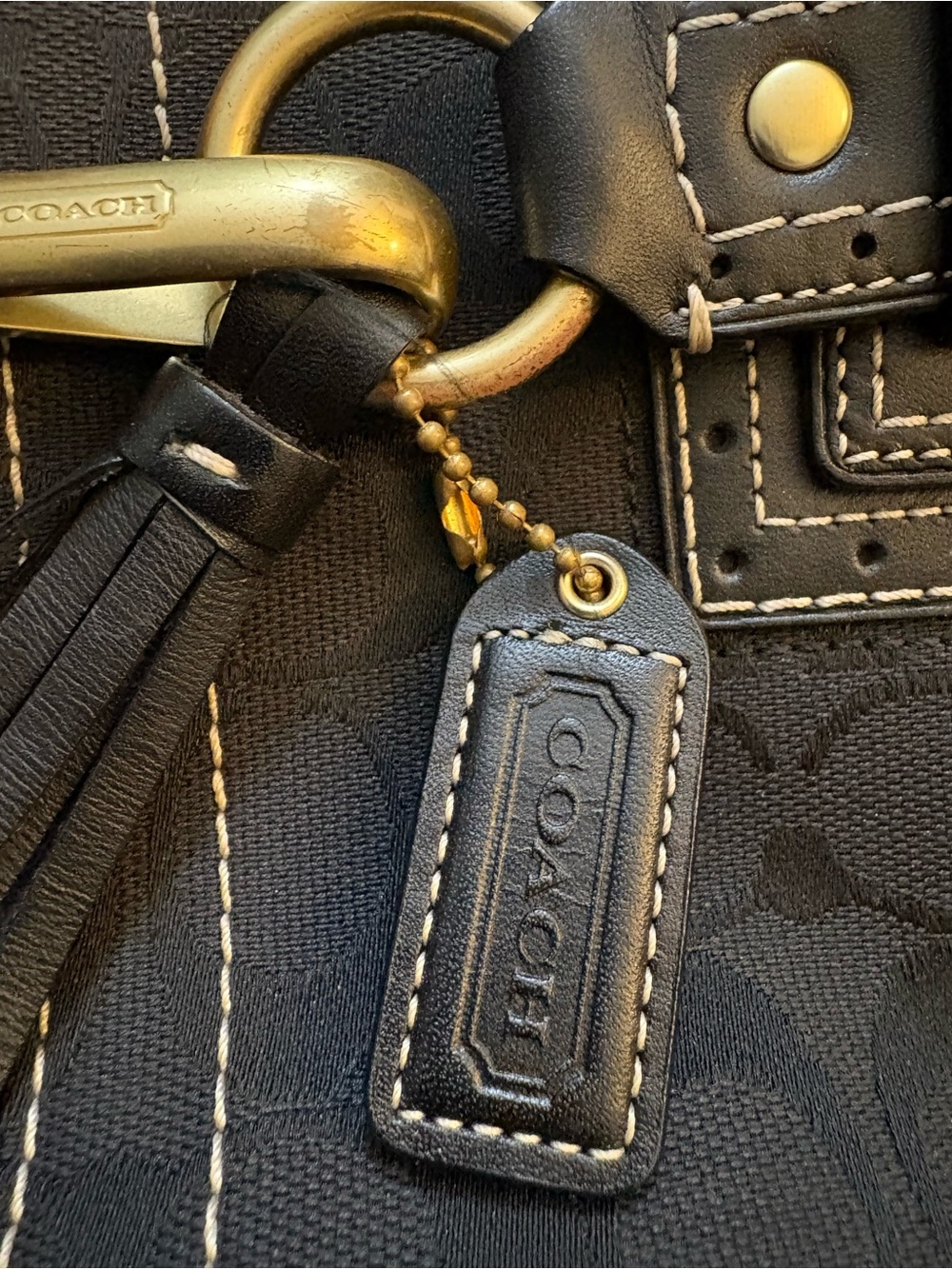 Coach Vintage Y2K Black Signature Canvas Tote with Brass Accent and Tassel - Picture 7 of 8